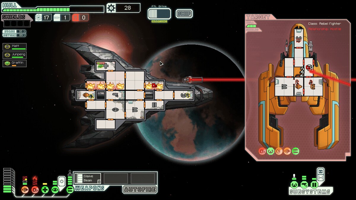 FTL's ship view against a planet